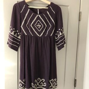 Rare Free People beaded keyhole dress XS bell sleeve purple